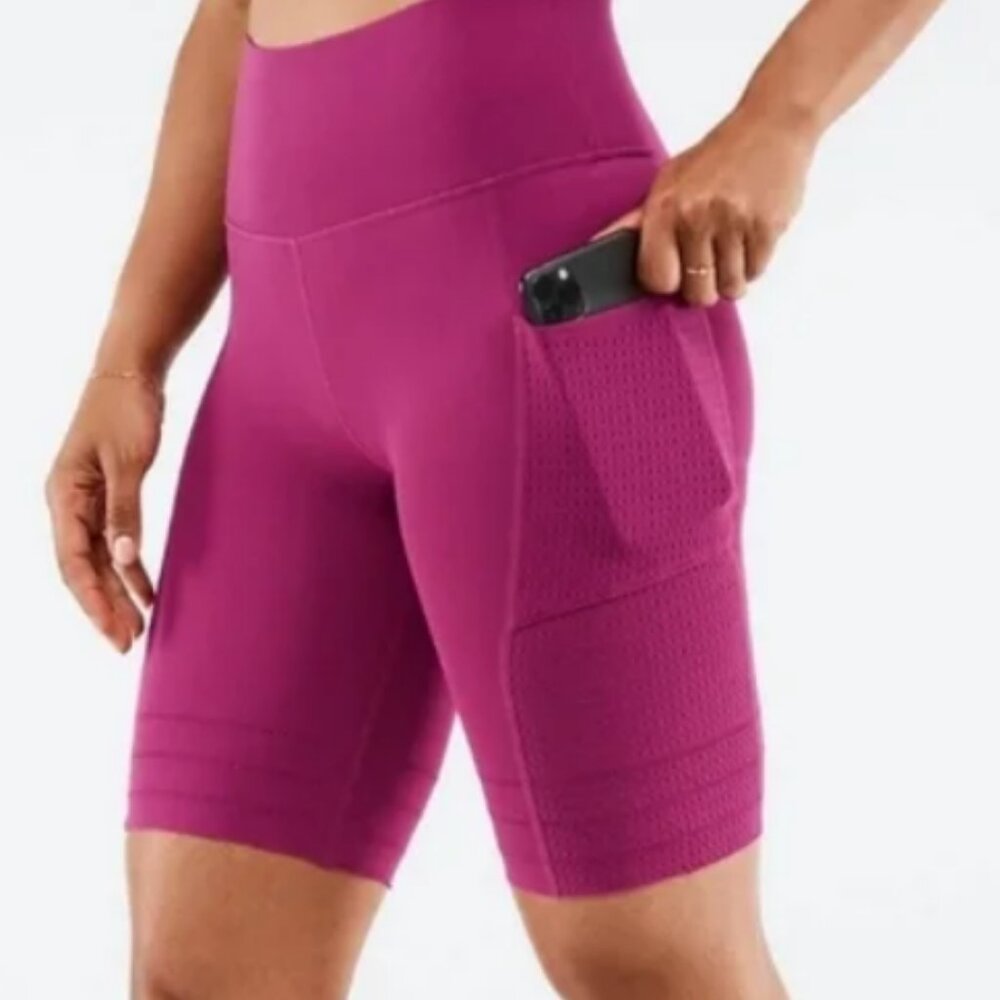 NWOT SculptKnit By Fabletics Women's Magenta Compression Biker Shorts Pockets-M